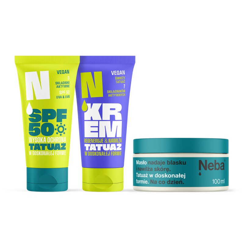 Zestaw: Krem ochronny SPF50 + Krem do świeżego tatuażu + Masło Neba®