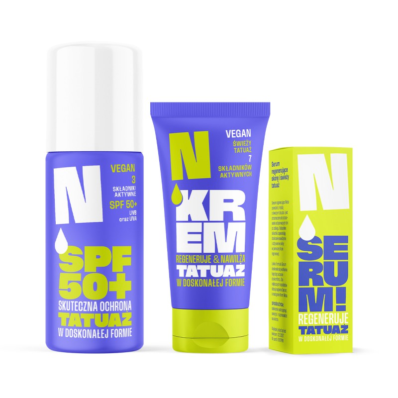 Zestaw: Krem + Serum do świeżego tatuażu + Spray ochronny SPF50+ Neba®