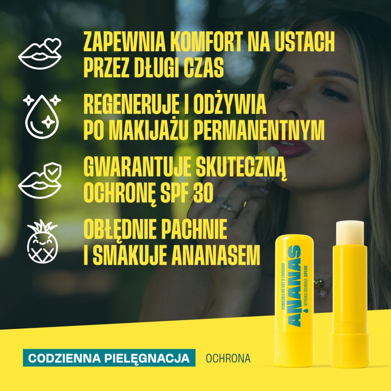 Pomadka ochronna do ust SPF30 o zapachu ananasa