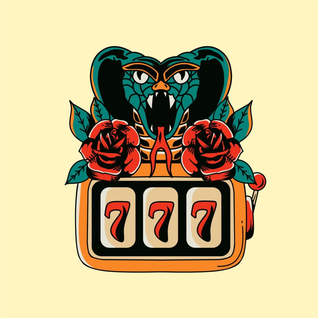 Kolorowy tatuaż 777 jackpot